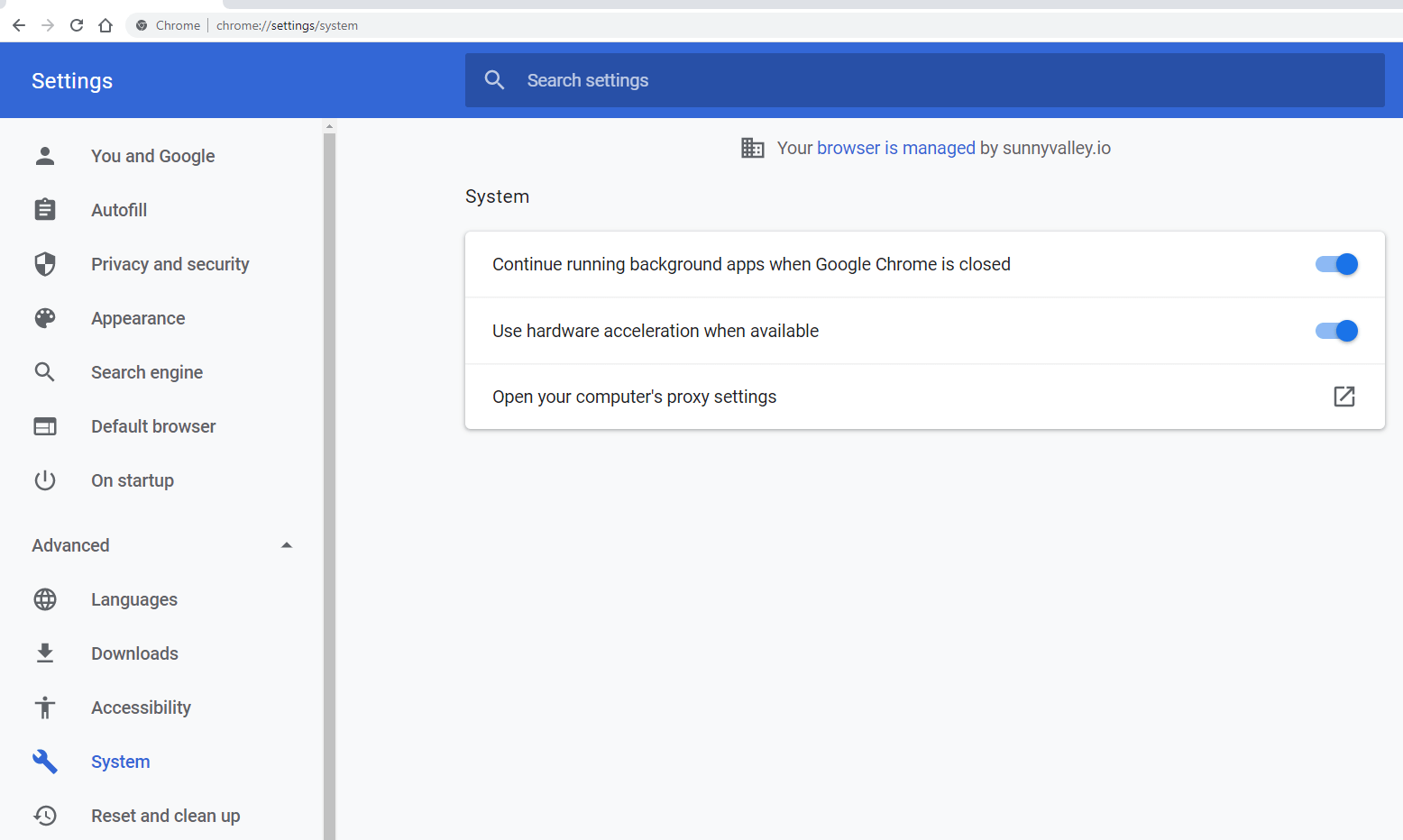 在 Chrome 浏览器中访问代理服务器设置