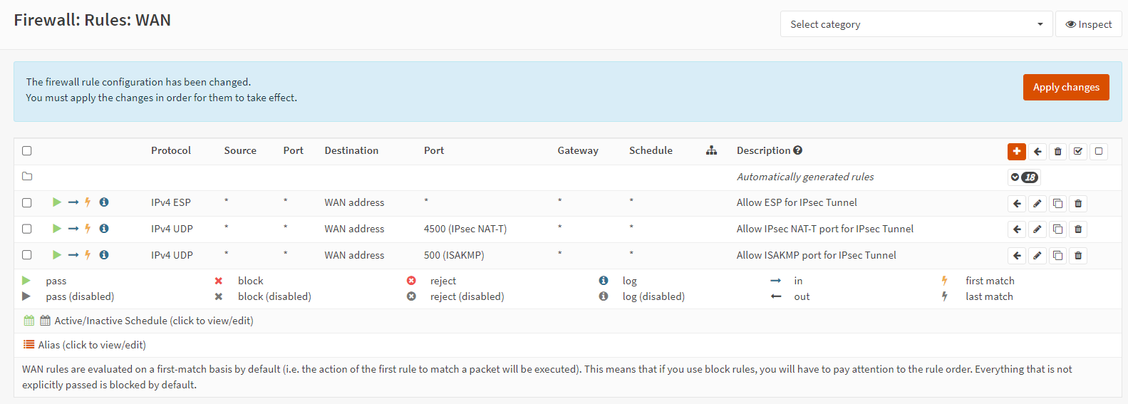 Applying firewall rules for IPsec Tunnel